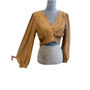 Romantic Shirt Crop Top Blouse Women's LG Poly blend Puff Sleeve Coquette Boho